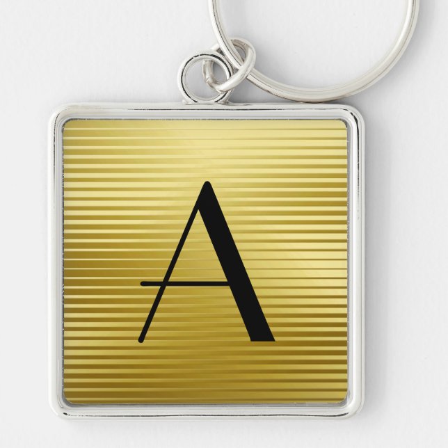 Monogram Art Deco Gold Satin Stripes Key Ring (Front)