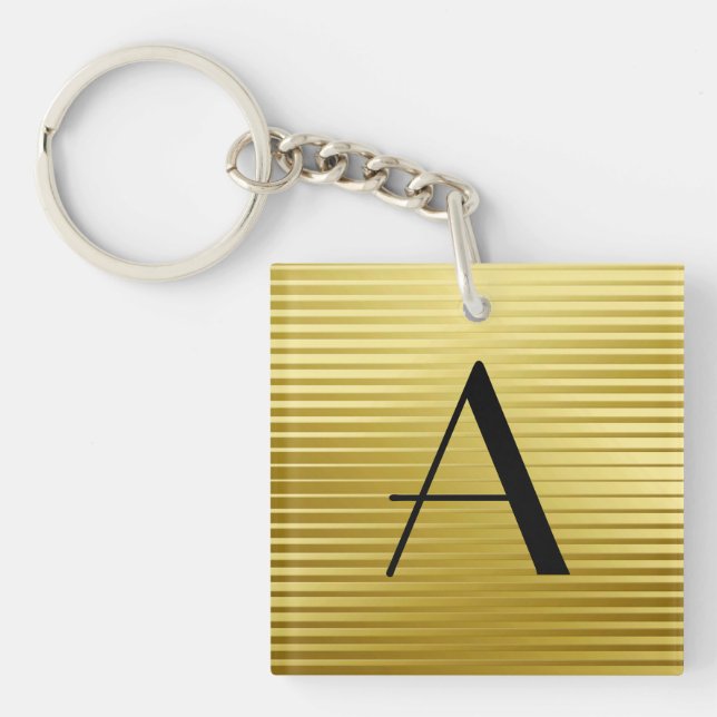 Monogram Art Deco Gold Satin Stripes Key Ring (Front)
