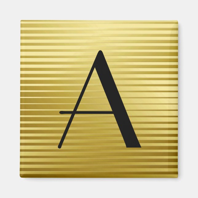Monogram Art Deco Gold Satin Stripes Magnet (Front)