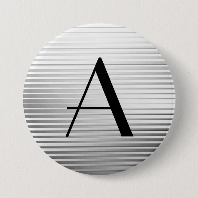 Monogram Art Deco Silver Satin Stripes 7.5 Cm Round Badge (Front)