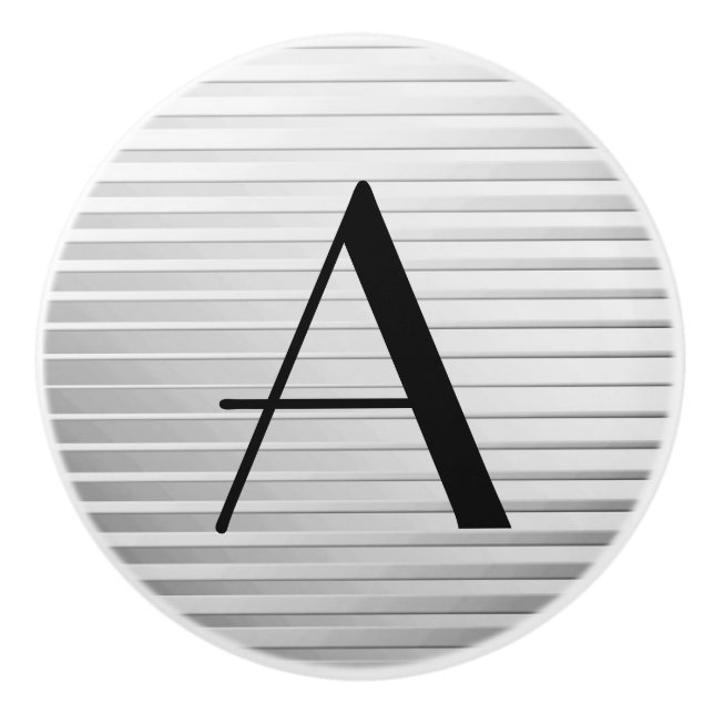 Monogram Art Deco Silver Satin Stripes Ceramic Knob (Front)