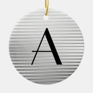 Monogram Art Deco Silver Satin Stripes Ceramic Ornament