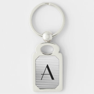 Monogram Art Deco Silver Satin Stripes Key Ring