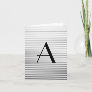 Monogram Art Deco Silver Satin Stripes Note Card