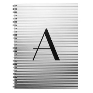 Monogram Art Deco Silver Satin Stripes Notebook