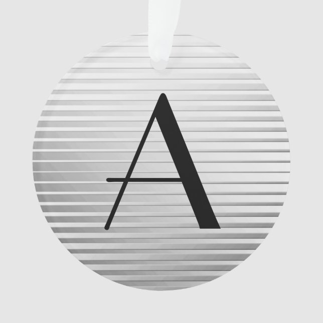 Monogram Art Deco Silver Satin Stripes Ornament (Front)
