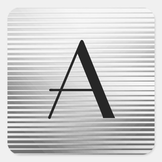Monogram Art Deco Silver Satin Stripes Square Sticker (Front)