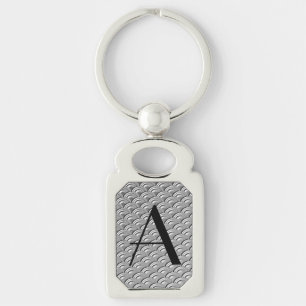 Monogram Art Deco Silver Wave Pattern Key Ring