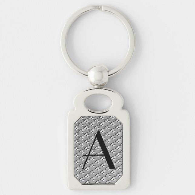 Monogram Art Deco Silver Wave Pattern Key Ring (Front)