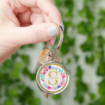 Monogram Art I Gold Initial and Watercolor Rose Key Ring<br><div class="desc">This design is a personalized floral initial monogram featuring the name. Central Elements: The design is centered around a large, gold initial "S" which has a split in the middle where the name "Sophia" is written in a smaller, elegant gold script font. Floral Wreath: The initial "S" is encircled by...</div>