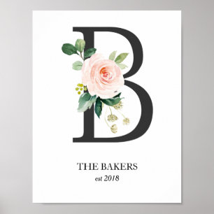 Monogram Art Print, Letter B, Wedding, Nursery Poster