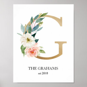 Monogram Art Print, Letter G, Wedding, Nursery Poster