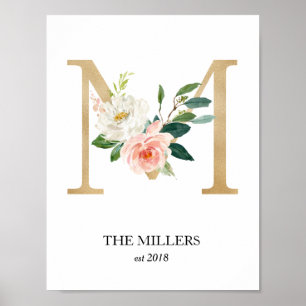 Monogram Art Print, Letter M, Wedding, Nursery Poster