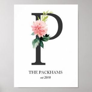 Monogram Art Print, Letter P, Wedding, Nursery Poster