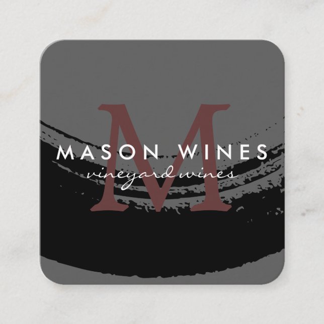 Monogram Artistic Brushed Wine Glass Square Business Card (Front)