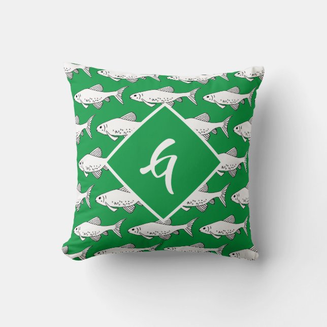 Monogram Artistic Green Minnow Fish Cushion (Front)