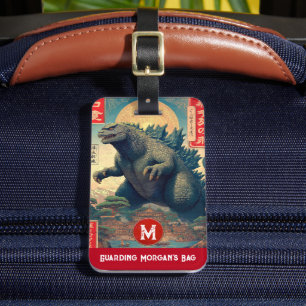 Monogram Asian Lizard Monster Retro Humor Trendy Luggage Tag