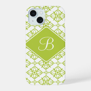 Monogram Atlantis Green Star Damask on White iPhone 15 Case