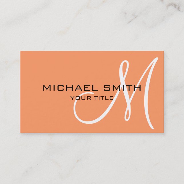Monogram Atomic tangerine colour background Business Card (Front)