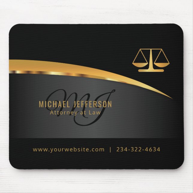 Monogram Attorney at Law - Black and Gold Mouse Pad (Front)