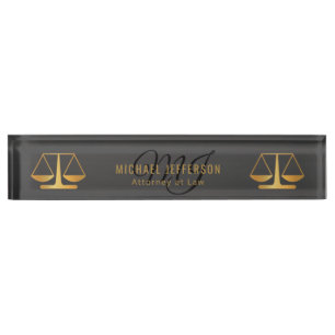 Monogram Attorney at Law - Black and Gold Nameplate