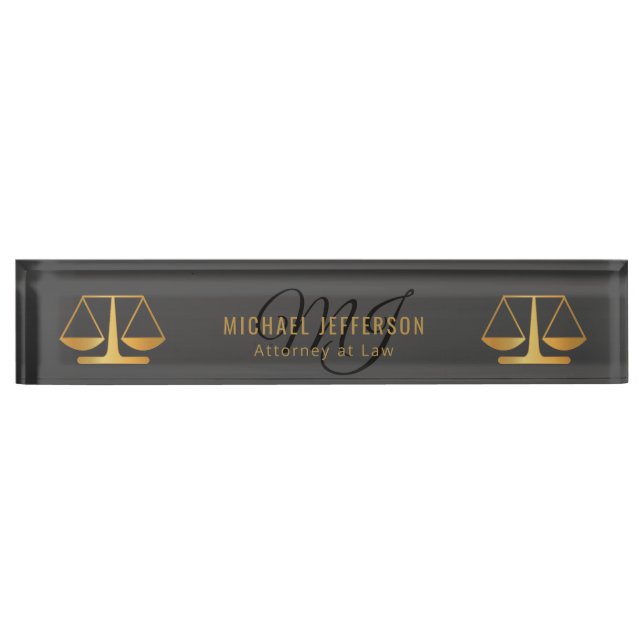 Monogram Attorney at Law  - Black and Gold Nameplate (Front)