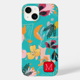 Monogram Attractive border Floral pattern Blue Case-Mate iPhone 14 Case