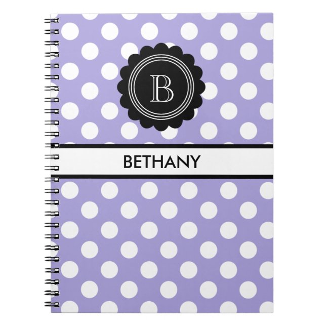 Monogram Aura Indigo and Black Polka Dot Notebook (Front)