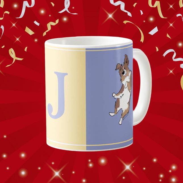 Monogram Australian Shepherd Happy Colour Block Coffee Mug (Creator Uploaded)