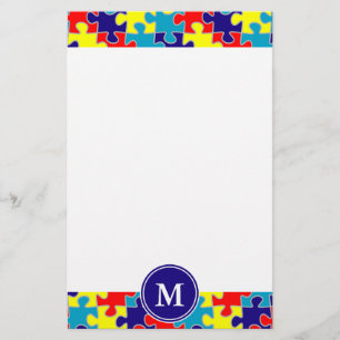 Monogram Autism Awareness Aspergers Puzzle Pattern Stationery