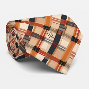 Monogram Autumn Diagonal Plaid Pattern Necktie