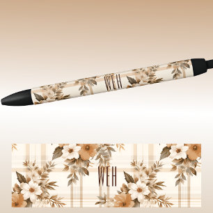 Monogram Autumn-Fall Floral Plaid Ink Black Ink Pen