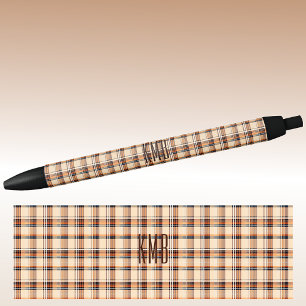 Monogram Autumn-Fall Plaid Pattern Ink Black Ink Pen