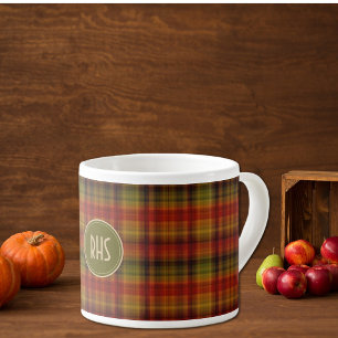 Monogram, Autumn Plaid Pattern 6oz Espresso Cup