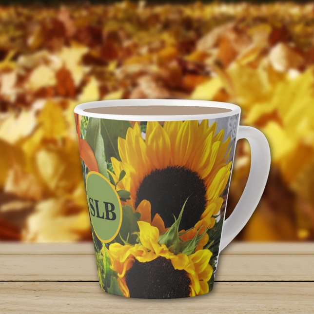 Monogram Autumn Sunflowers Photo Print 12oz Latte Mug (Creator Uploaded)
