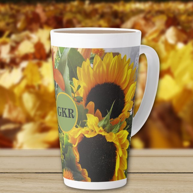 Monogram Autumn Sunflowers Photo Print 17oz Latte Mug (Creator Uploaded)