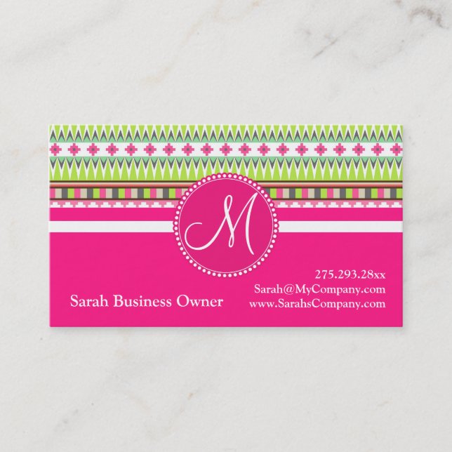 Monogram Aztec Andes Trial Mountains Diamonds Business Card (Front)