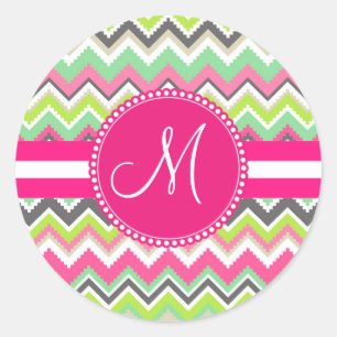 Monogram Aztec Andes Tribal Mountains Chevron Classic Round Sticker