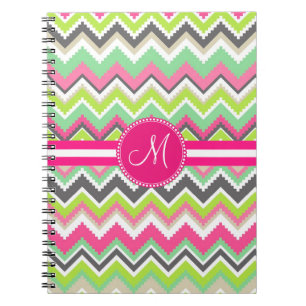 Monogram Aztec Andes Tribal Mountains Chevron Notebook