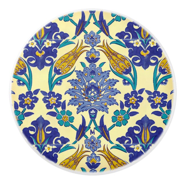 Monogram Azulejo Ceramic Style Vintage Ornament Knob (Front)