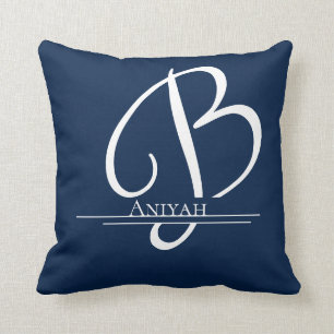 Monogram B Blue White Name Throw Pillow