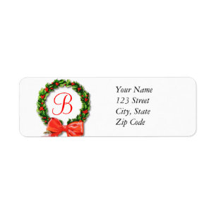 Monogram B Christmas Return Address Labels