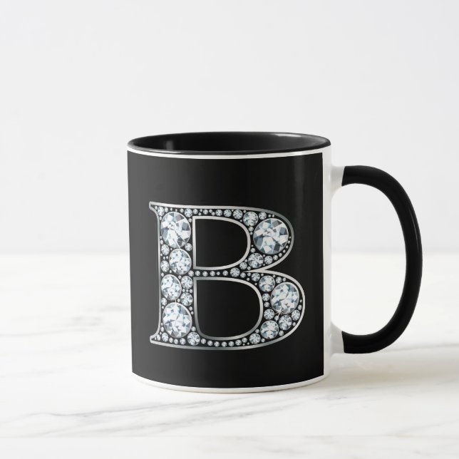 Monogram B Faux Diamond  Mug (Right)