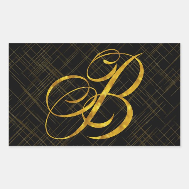 Monogram B Faux Gold Foil Metallic Letter Design Rectangular Sticker (Front)