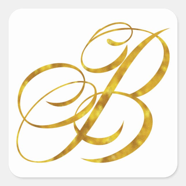 Monogram B Faux Gold Foil Metallic Letter Design Square Sticker (Front)
