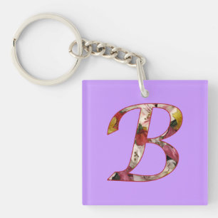 Monogram B Floral Design Keychain