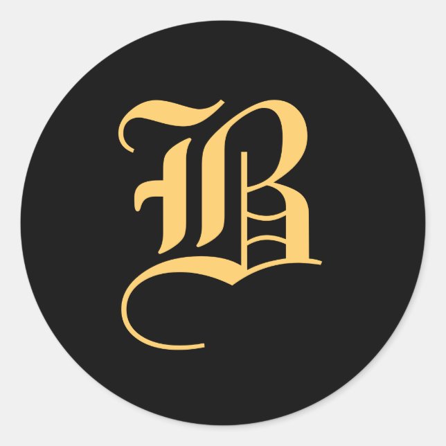 Monogram "B" Gold-Colour on Black Classic Round Sticker (Front)