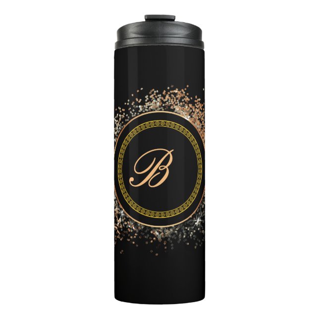 Monogram B gold on black Thermal Tumbler (Front)