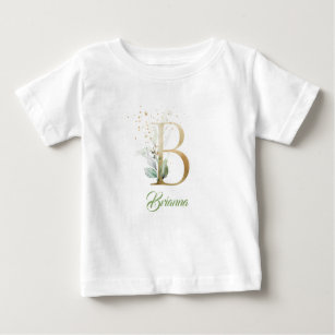 Monogram B greenery eucalyptus faux gold foil  Baby T-Shirt