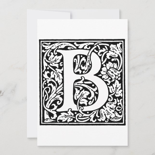 Monogram B Initial Black and White Floral Pattern Holiday Card (Front)